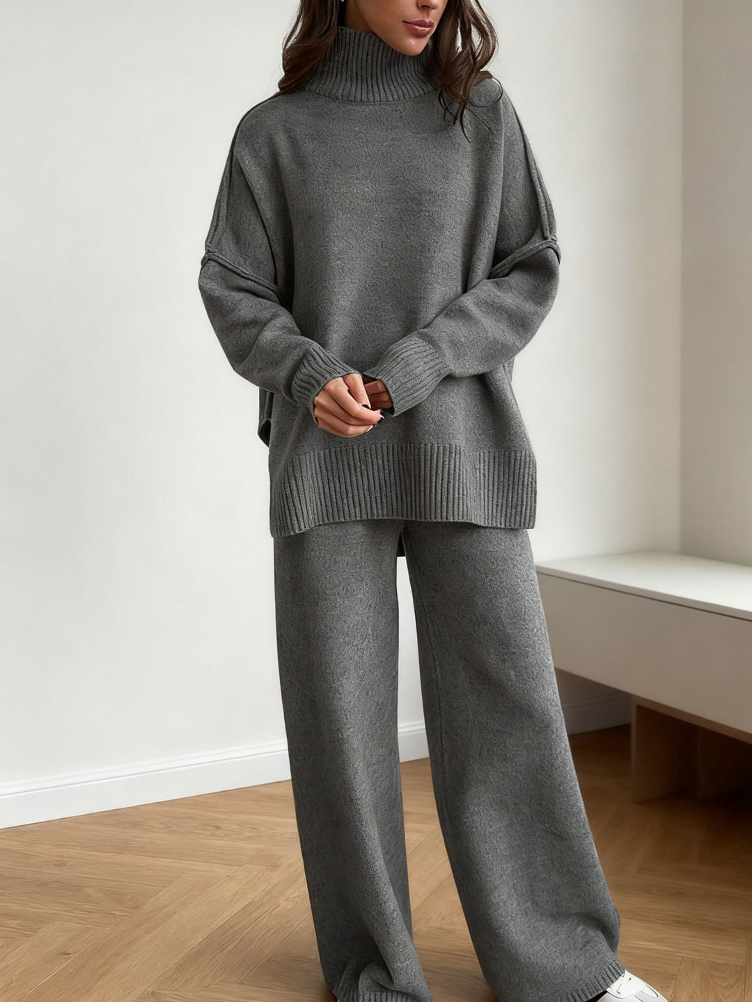 Women's Relaxed Knit Two Piece Set – Soft Long Sleeve Sweater & Pants