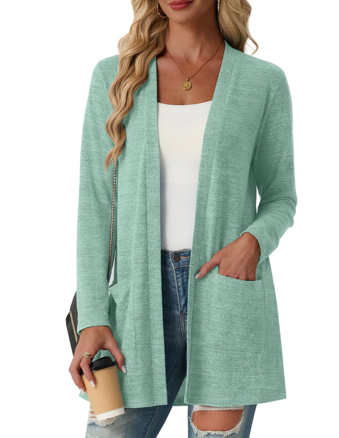 Women's Knit Cardigan – Open-Front Design with Patch Pockets
