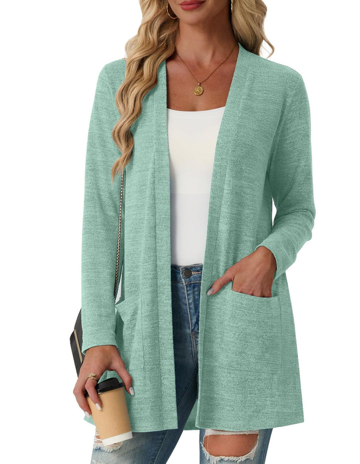 Women's Knit Cardigan – Open-Front Design with Patch Pockets