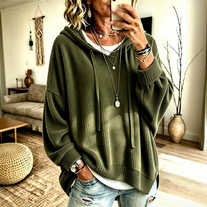 Women’s Hooded Sweatshirt – Relaxed Fit Patchwork Pullover