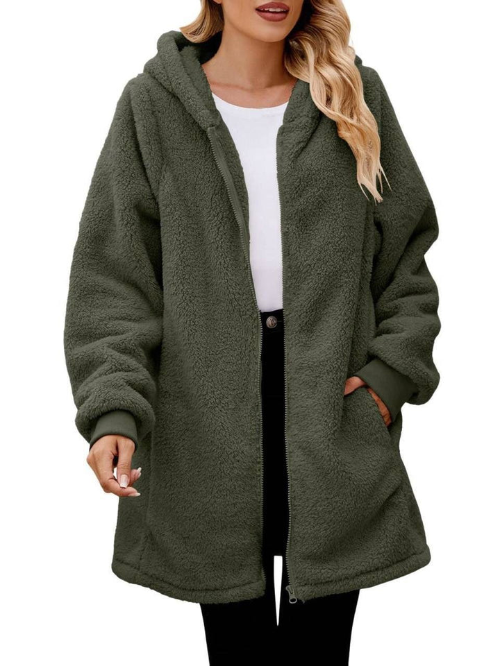 Women's Plush Hooded Zip Cardigan Coat – Soft Velvet-Look Layer