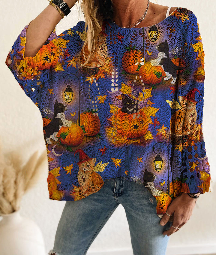 Women's Open-Knit Cotton Batwing Sleeve Sweater – Diamond Hollow Detail