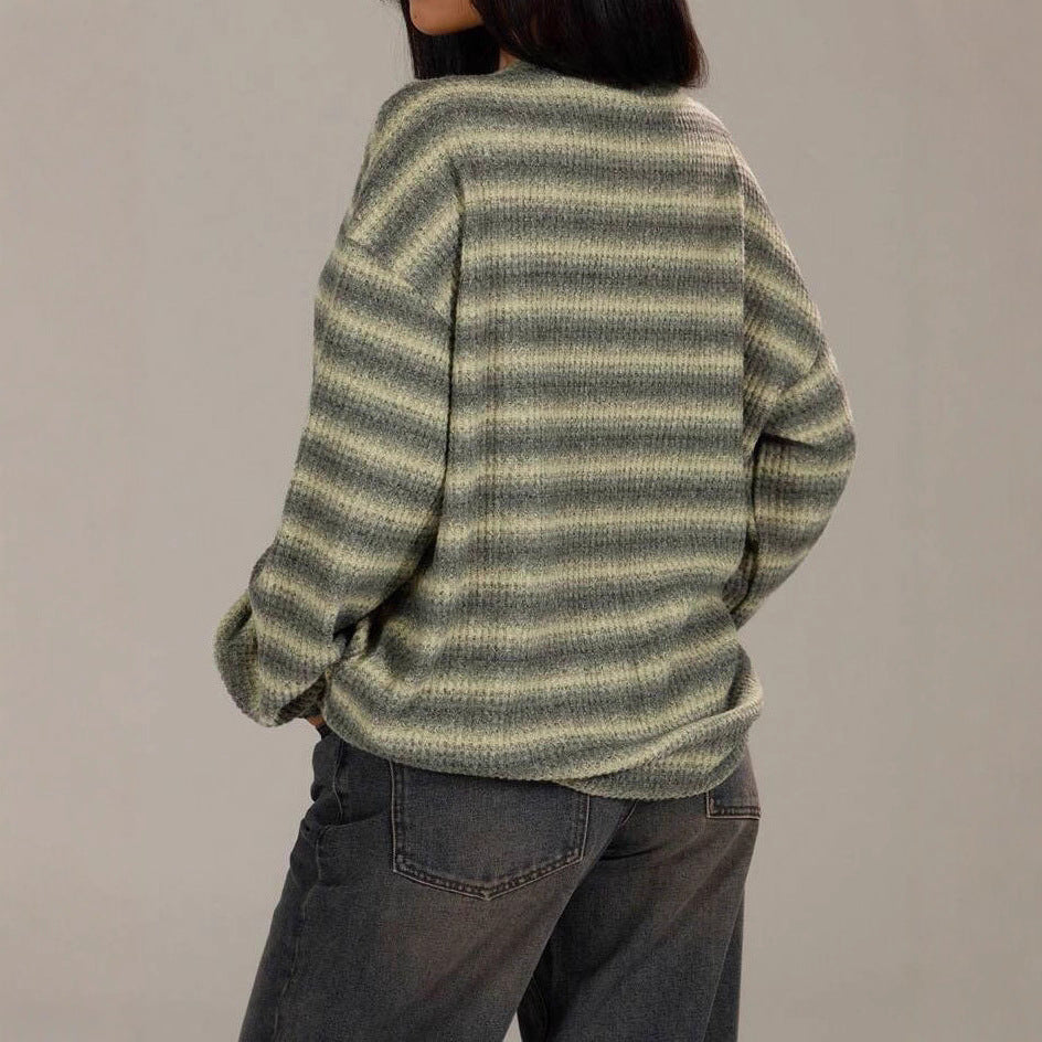 Women's Striped Sweater – Knit Pullover, Relaxed Fit, Soft Cotton Blend
