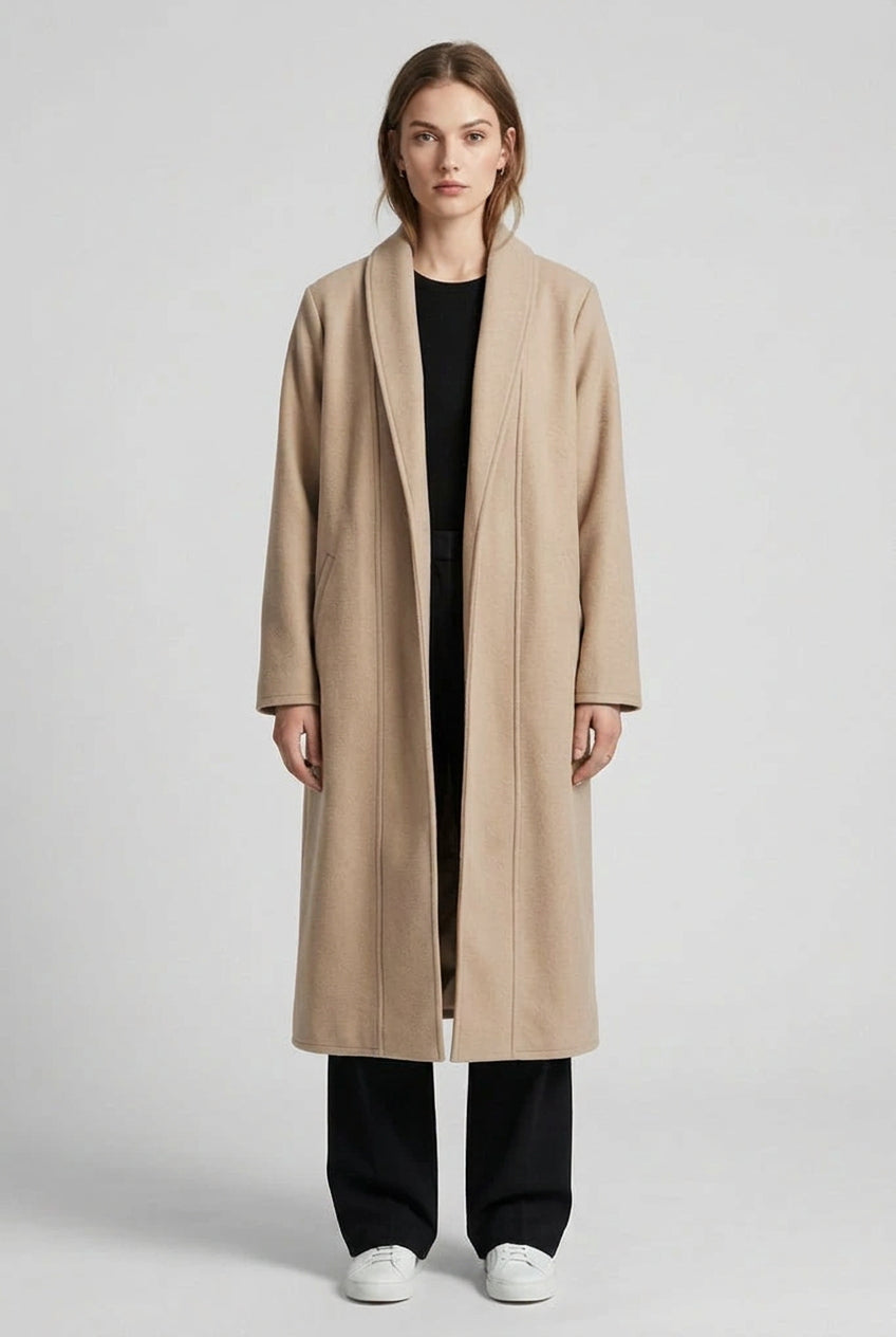 Women's Long Loose Cardigan Coat – Relaxed Lapel Silhouette
