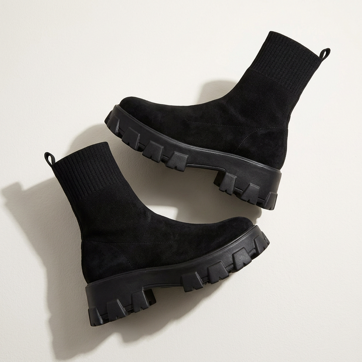 Women's Suede Wedge Mid-Tube Boot – Mid Heel Martin Silhouette