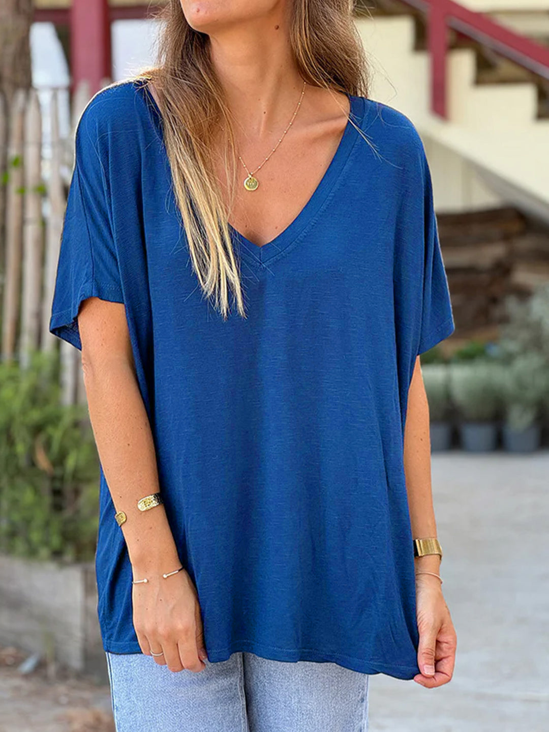 Women's V-Neck Blouse – Lightweight Short Sleeve Casual Top