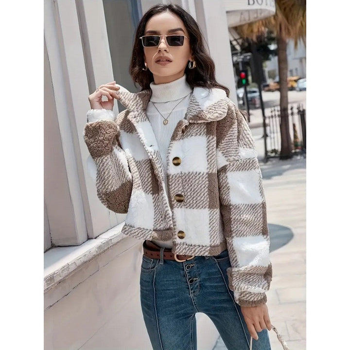 Women's Plaid Plush Cardigan Coat – Button Front, Thick Cozy Layer