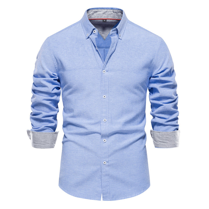 Men's Cotton Blend Long Sleeve Shirt – Solid Color Classic Fit