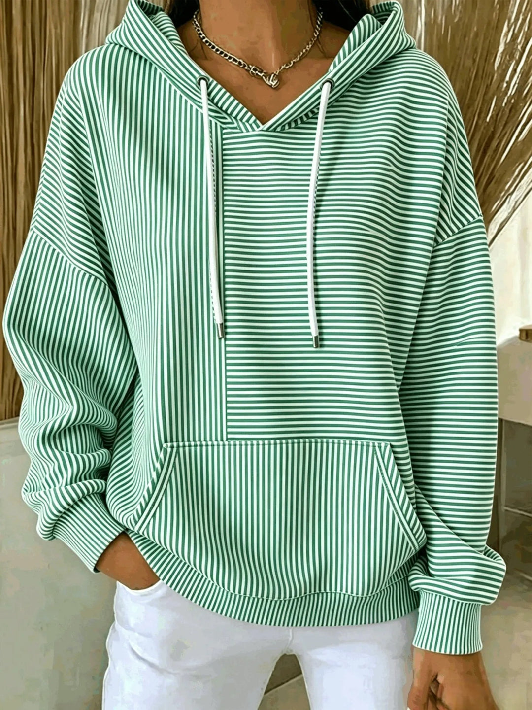 Women's Relaxed Fit Hooded Hoodie – Printed Pocket Design