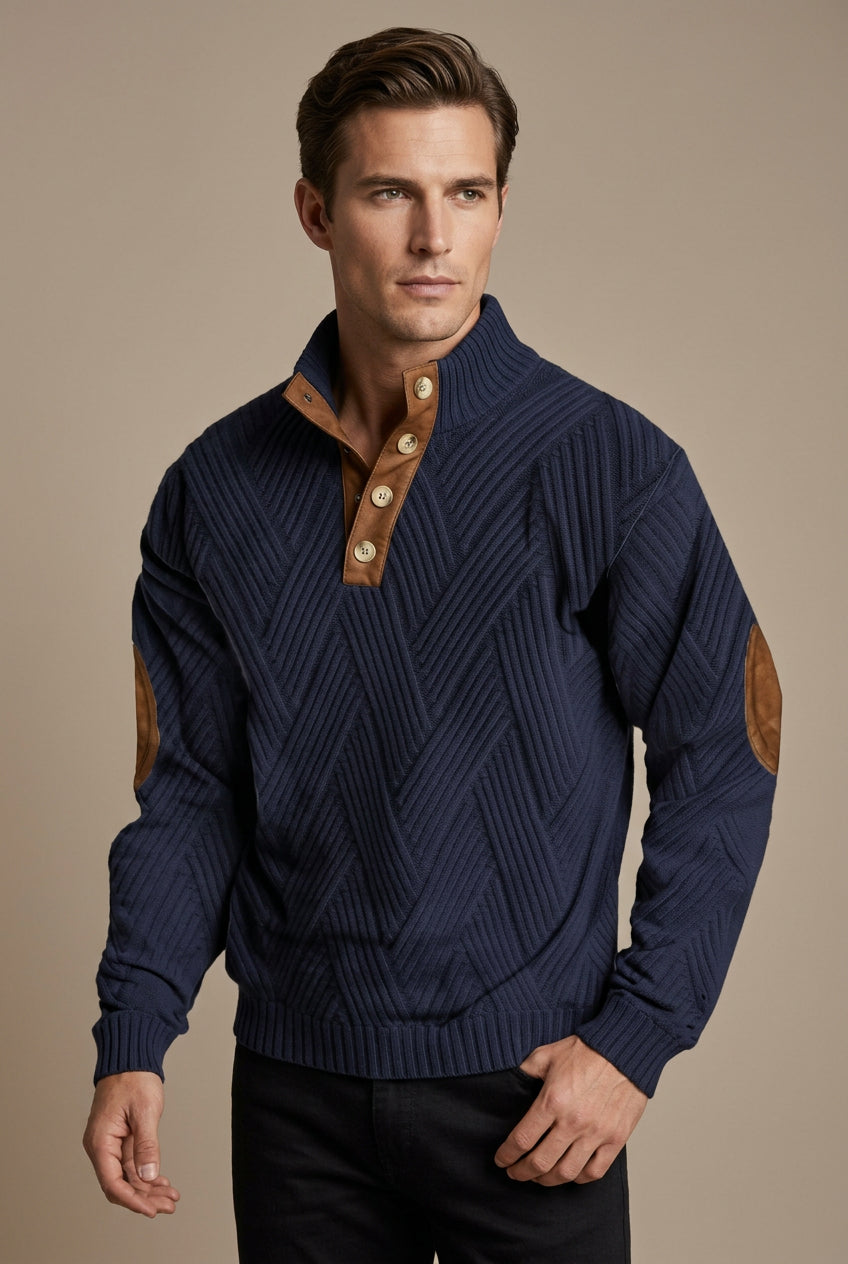 Men's Sweater – Retro 3D Digital Print Pullover, Textured Look