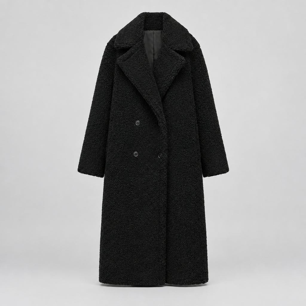 Women's Lambswool Look Longline Coat with Large Lapel