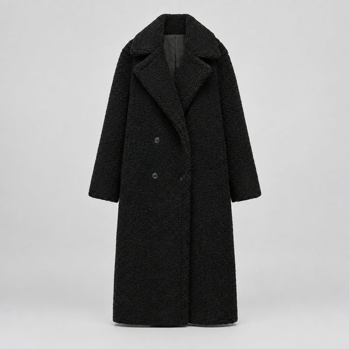 Women's Lambswool Look Longline Coat with Large Lapel