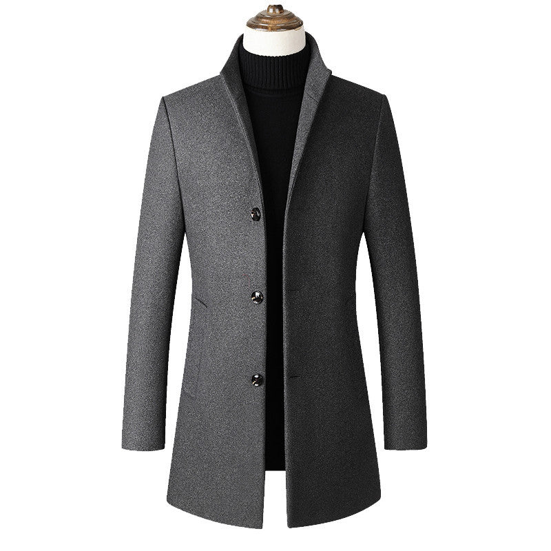 Men's Stand Collar Trench Coat – Mid-Length Streamlined Fit