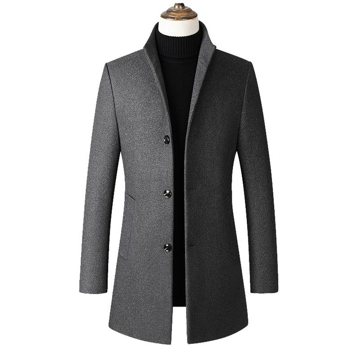 Men's Stand Collar Trench Coat – Mid-Length Streamlined Fit