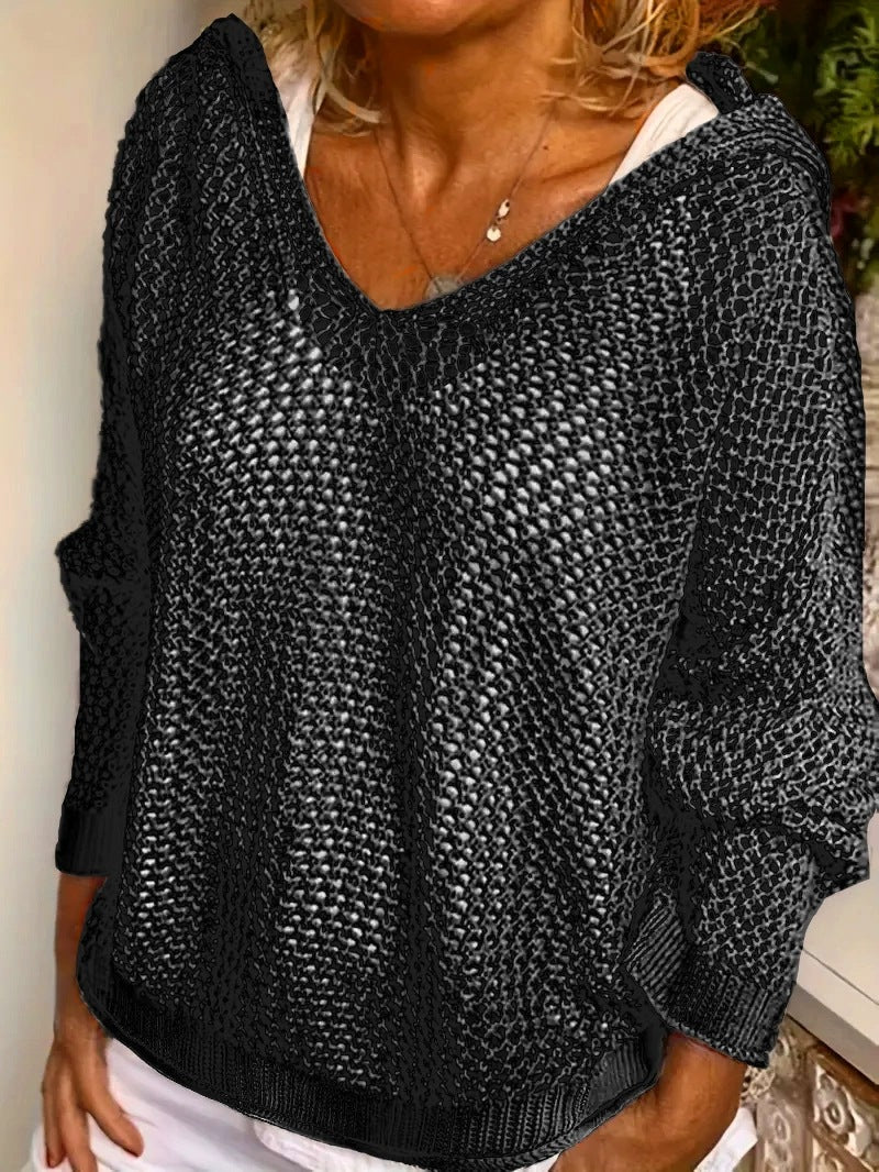Women's Mesh Hoodie - Hollow-Out Long Sleeve Lightweight Layer