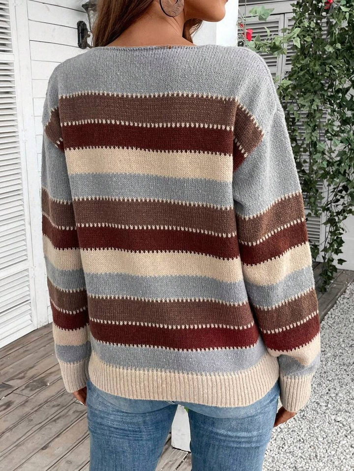 Striped Women's Pullover Sweater – Soft Touch Knit Colorblock