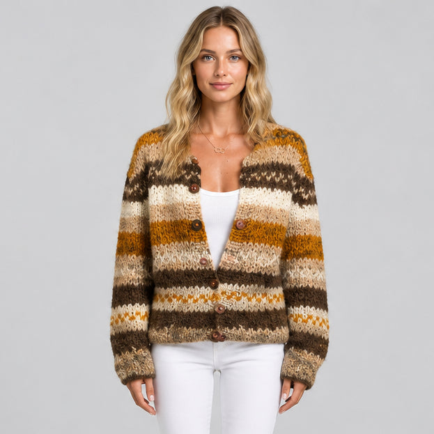 Women's Knit Cardigan Sweater – 3D Printed Midi Regular Fit