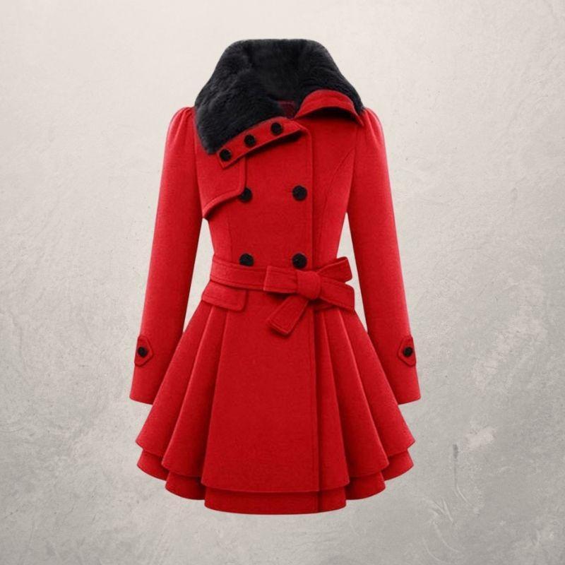 Women's Wool Blend Coat – Double-Breasted Slim Mid-Length Jacket