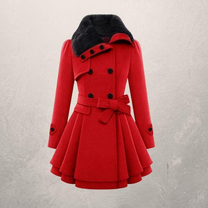 Women's Wool Blend Coat – Double-Breasted Slim Mid-Length Jacket
