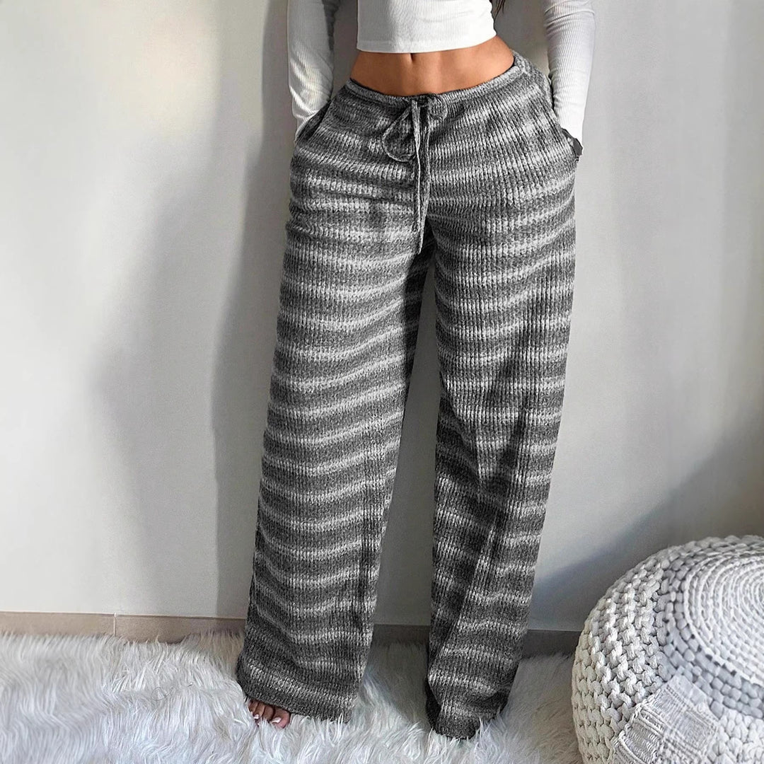 Women's Striped Knit Trouser – Relaxed Wide-Leg Casual Fit
