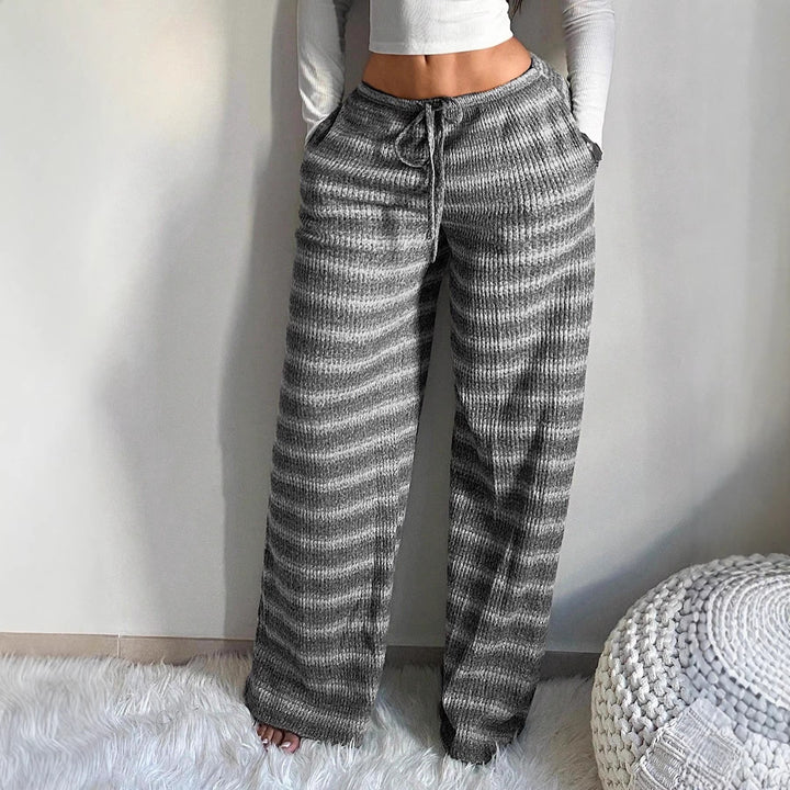 Women's Striped Knit Trouser – Relaxed Wide-Leg Casual Fit