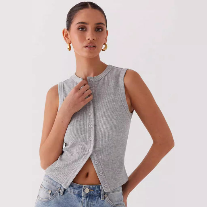 Women's Slim Fit Sleeveless Vest – Modern Cropped Cardigan Style