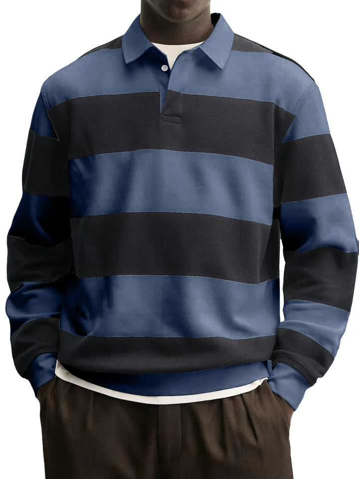 Men's Striped Thick Cotton Long Sleeve T-Shirt – Relaxed Collar