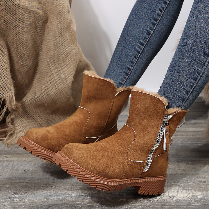 Women's Winter Ankle Boot – Suede Look, Plush Lined, Side Zip