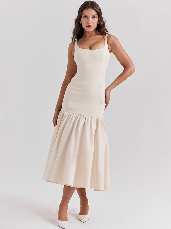 Bodycon Midi Dress for Women – Backless Hollow-Out Structured