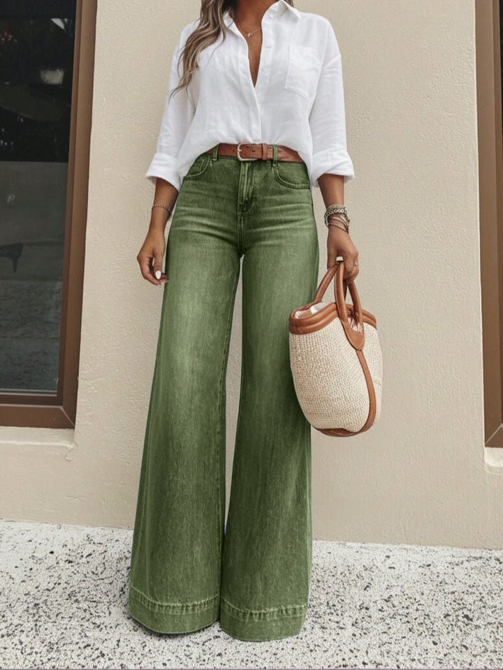 Women's Cotton Wide Leg Jean Trouser – Vintage Washed Streetwear Fit