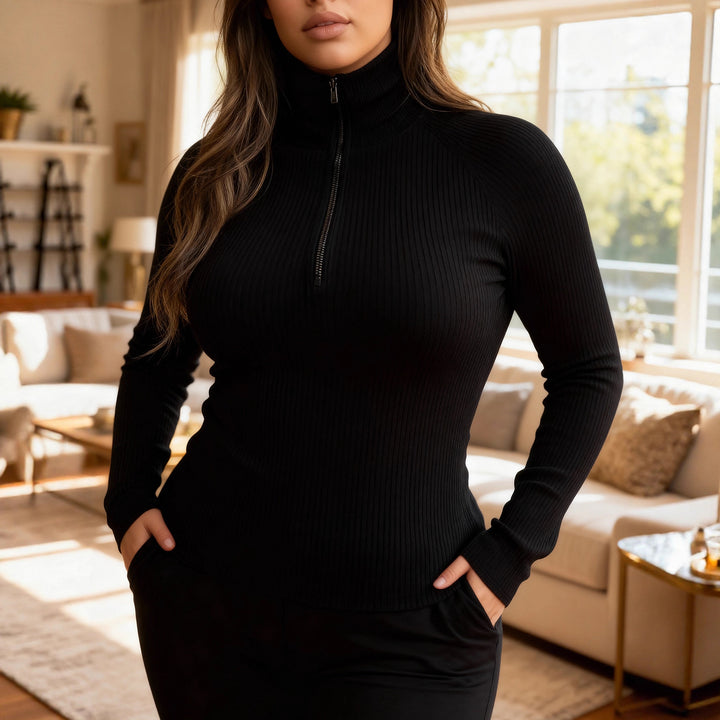 Women's Knit Half Turtleneck Sweater Top – Slim Streetwear Fit
