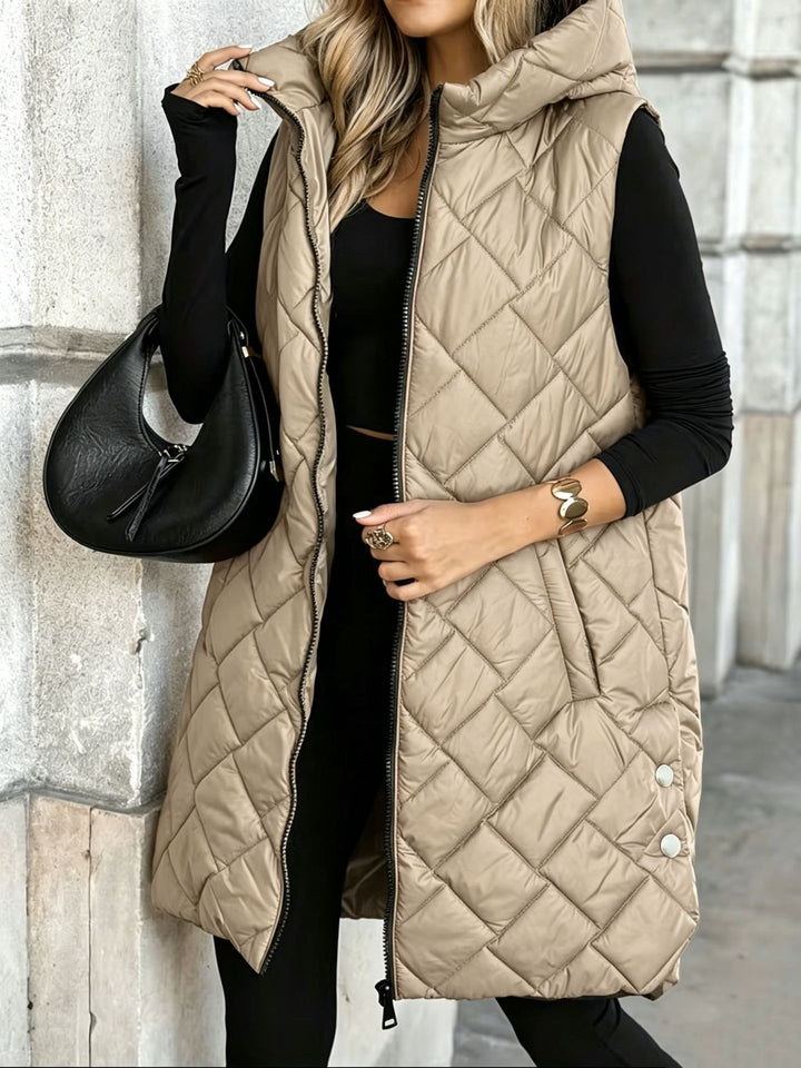 Women's Sleeveless Zip-Up Vest – Mid-Length Cotton Filled