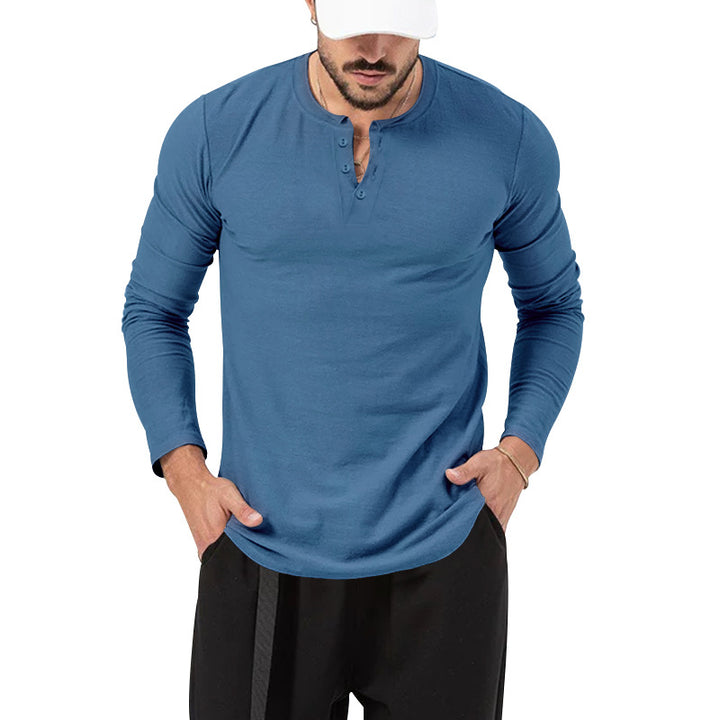 Men's Henley Long Sleeve T-Shirt – Regular Fit, Pullover, Cotton Blend