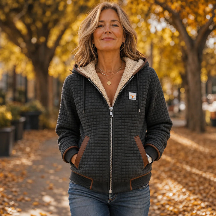 Women's Printed Half-Zip Hoodie – Retro Artistic Pattern Pullover
