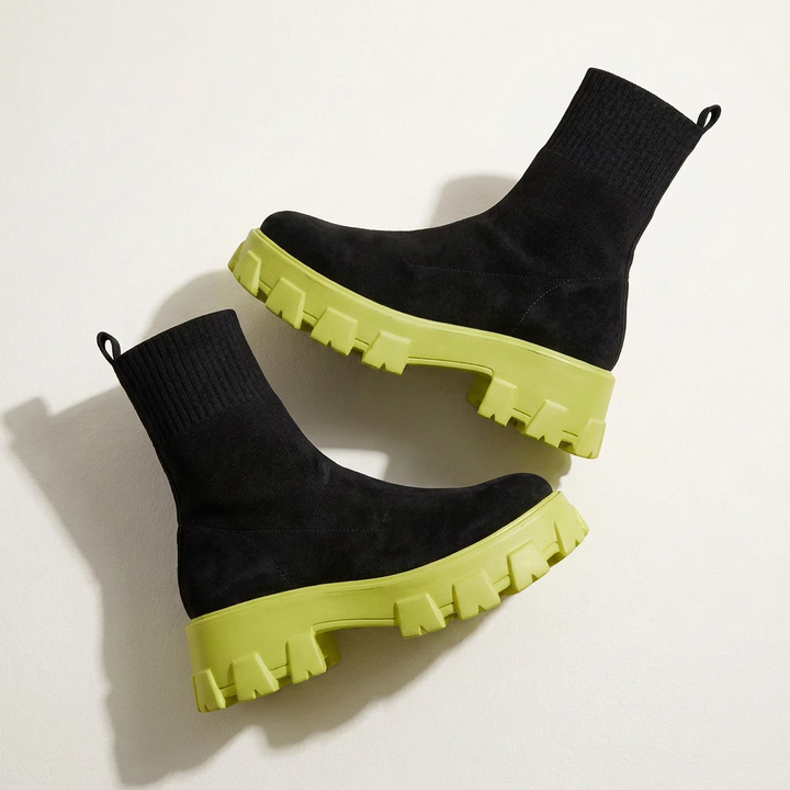 Women's Suede Wedge Mid-Tube Boot – Mid Heel Martin Silhouette