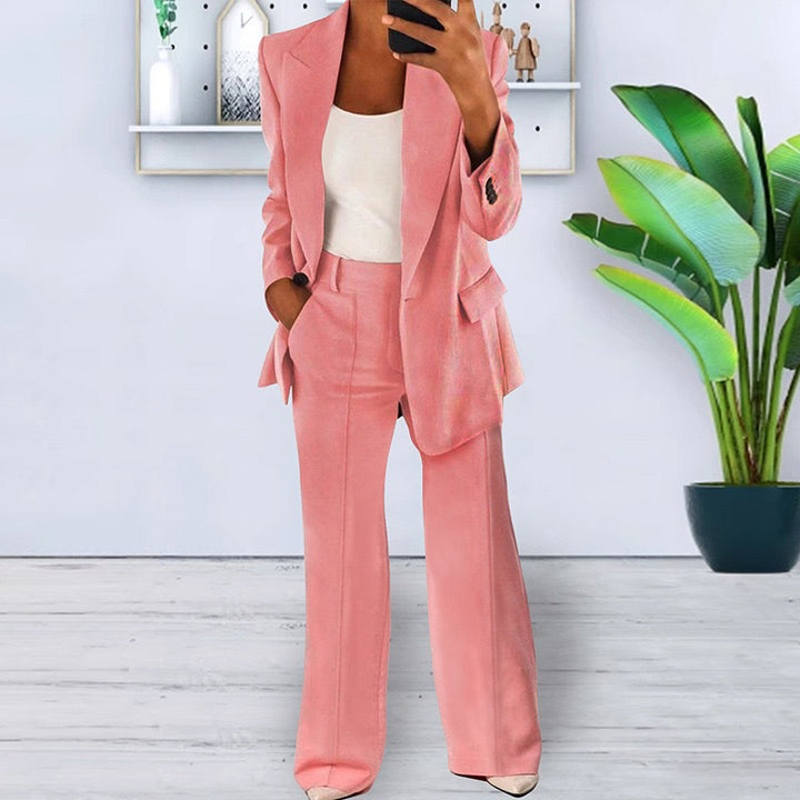 Women’s Two Piece Suit Set – Relaxed Tailored Trousers & Blazer
