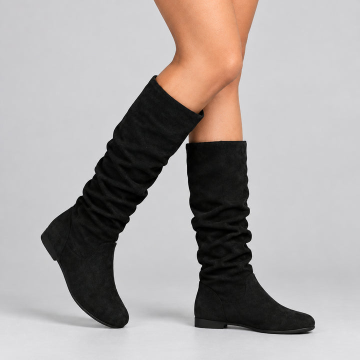 Vegan Leather Mid-Calf Boot for Women – Pleated with Side Zipper