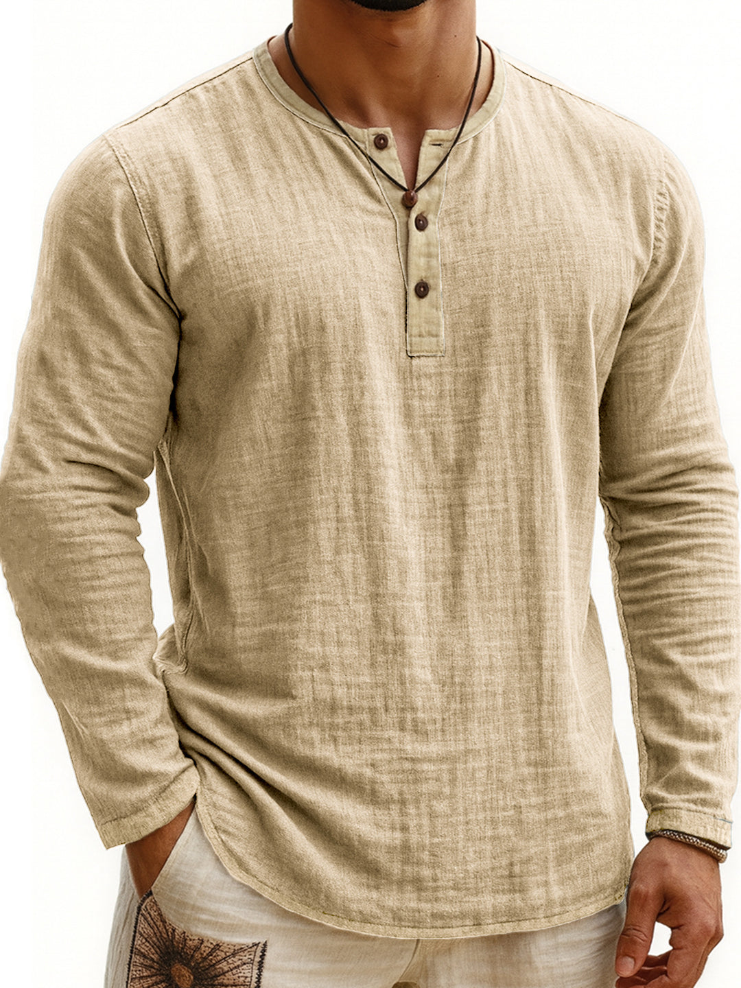Men's Henley Shirt – Two-Tone, Slim Fit, Long Sleeve Pullover