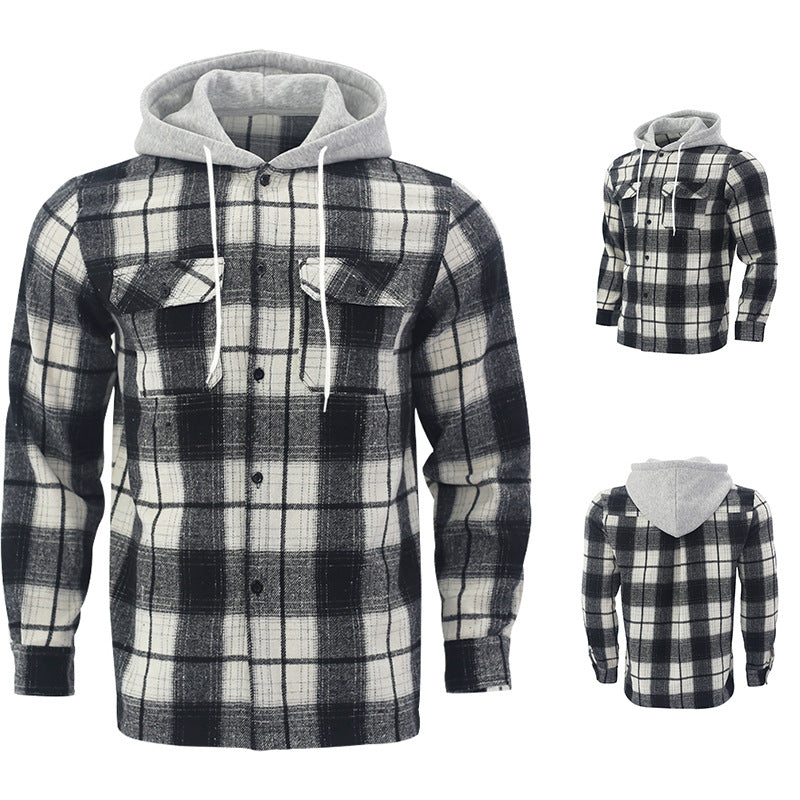 Men's Flannel Plaid Cotton Shirt – Jacquard Hooded Cardigan