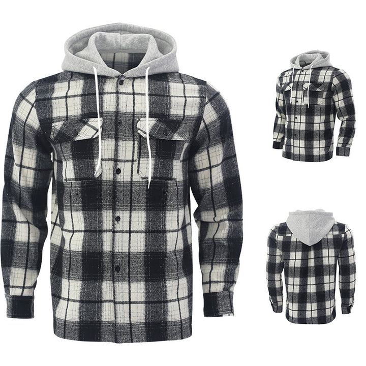 Men's Flannel Plaid Cotton Shirt – Jacquard Hooded Cardigan