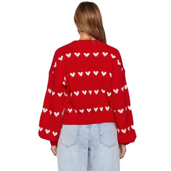 Heart Pattern Women's Jacquard Sweater – Two-Tone Knit Pullover