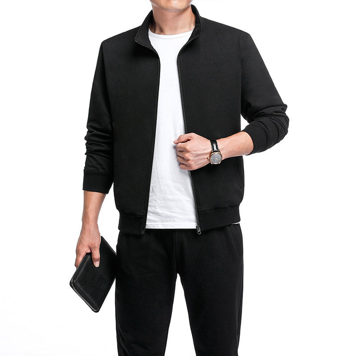 Men's Stand Collar Two Piece Set – Relaxed Zip Cardigan & Jogger