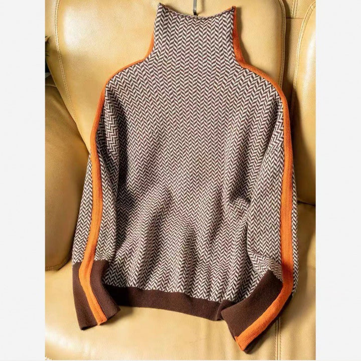 Women's High Neck Relaxed Sweater – Contrast Sleeve Detail
