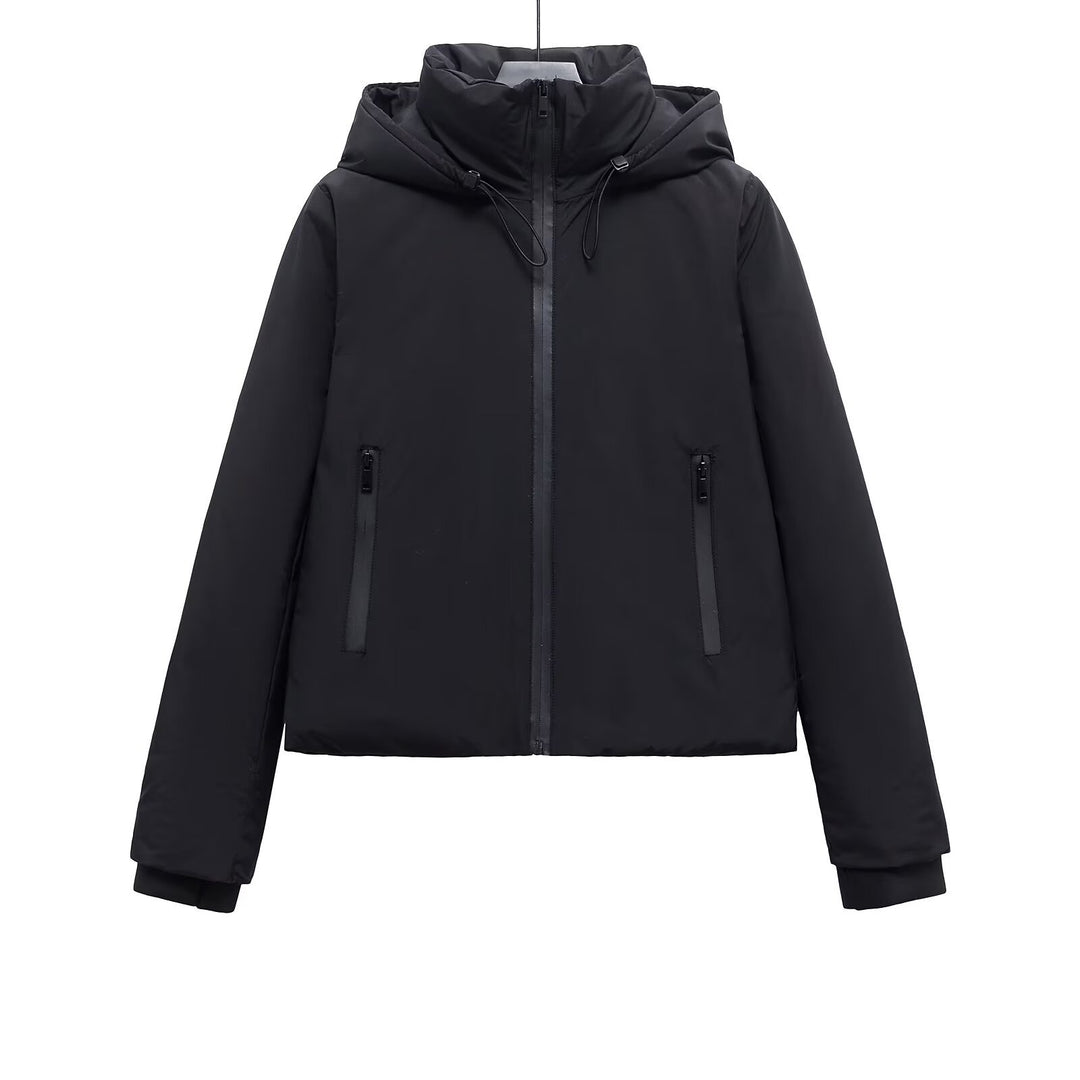 Women's Short Hooded Padded Jacket – Modern Zip-Front Streetwear