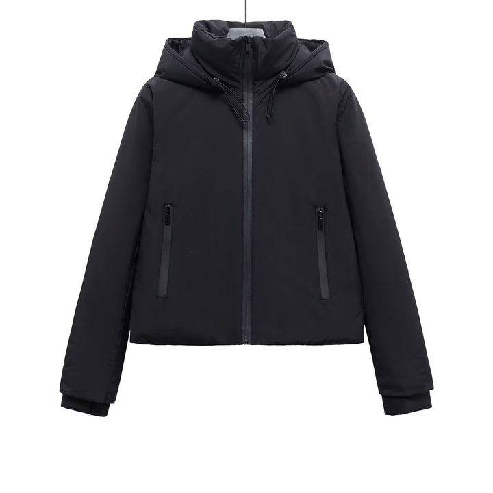 Women's Short Hooded Padded Jacket – Modern Zip-Front Streetwear