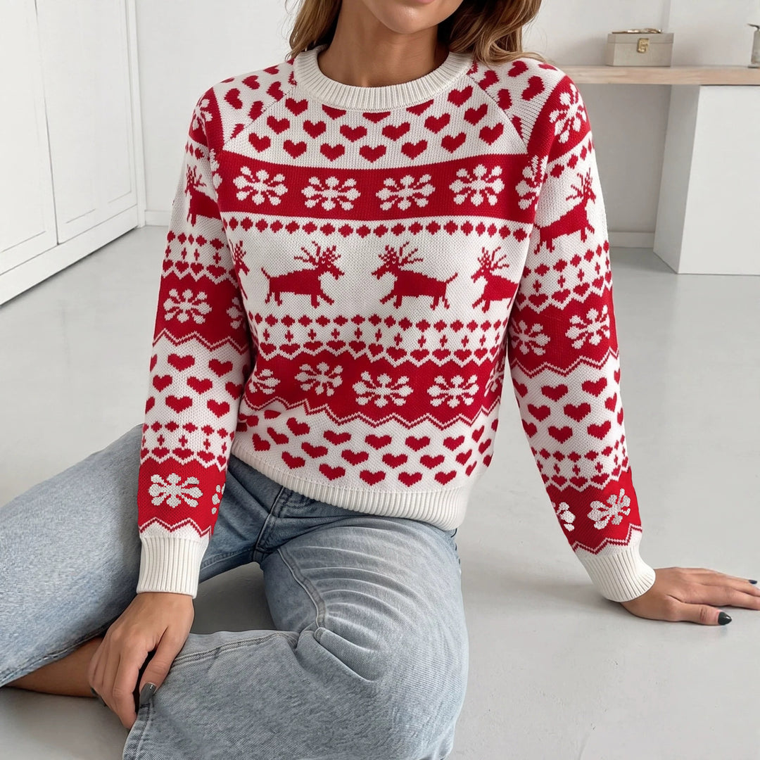 Women's Knitted Pullover Sweater, Jacquard Animal Pattern