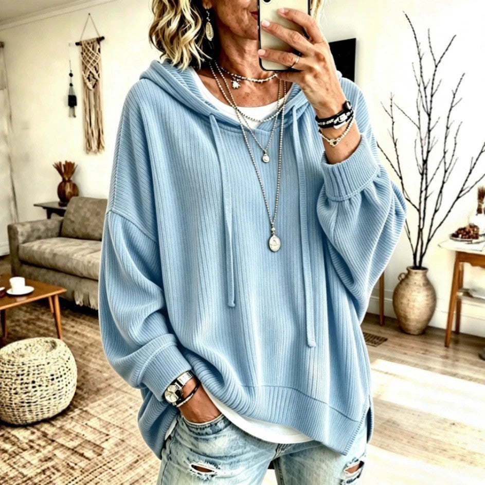 Women’s Hooded Sweatshirt – Relaxed Fit Patchwork Pullover