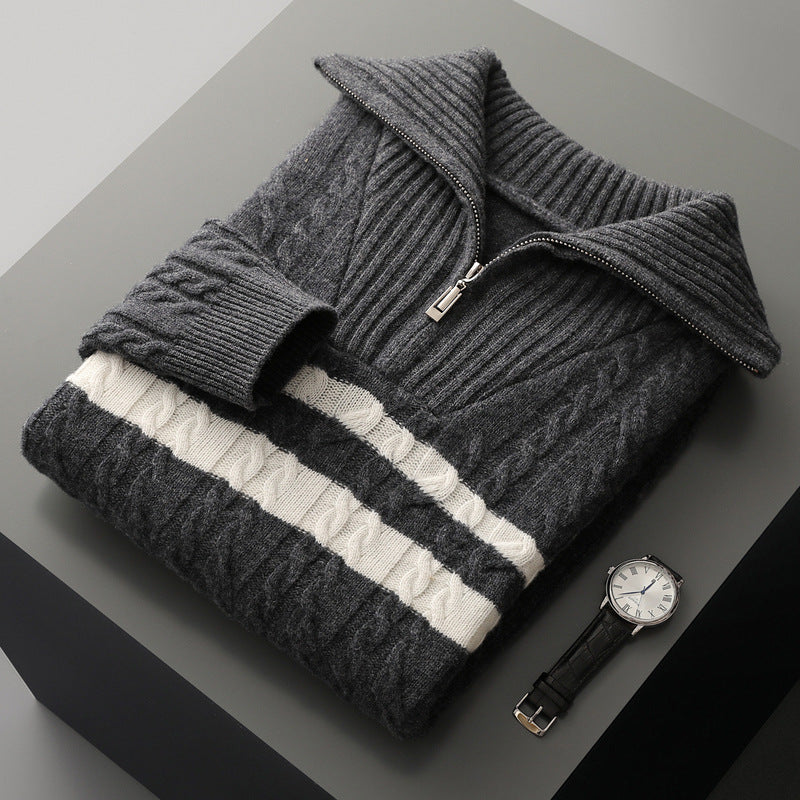 Men's High Collar Quarter Zip Sweater – Thickened Textured Knit