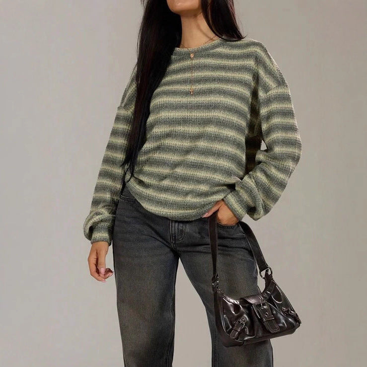 Women's Striped Sweater – Knit Pullover, Relaxed Fit, Soft Cotton Blend