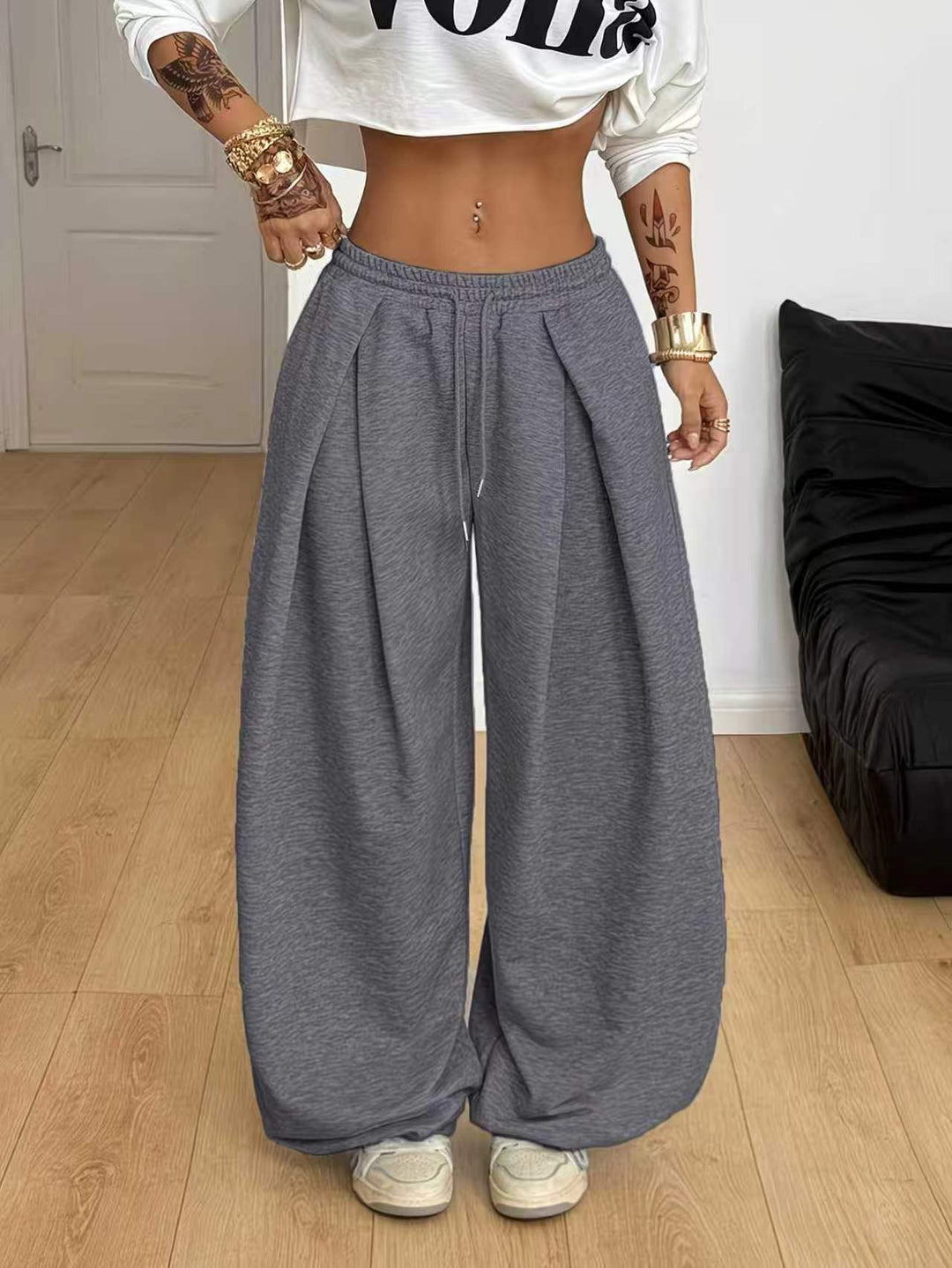 Women's Wide-Leg Pleated Athletic Pants – High Waist Stretch Trouser